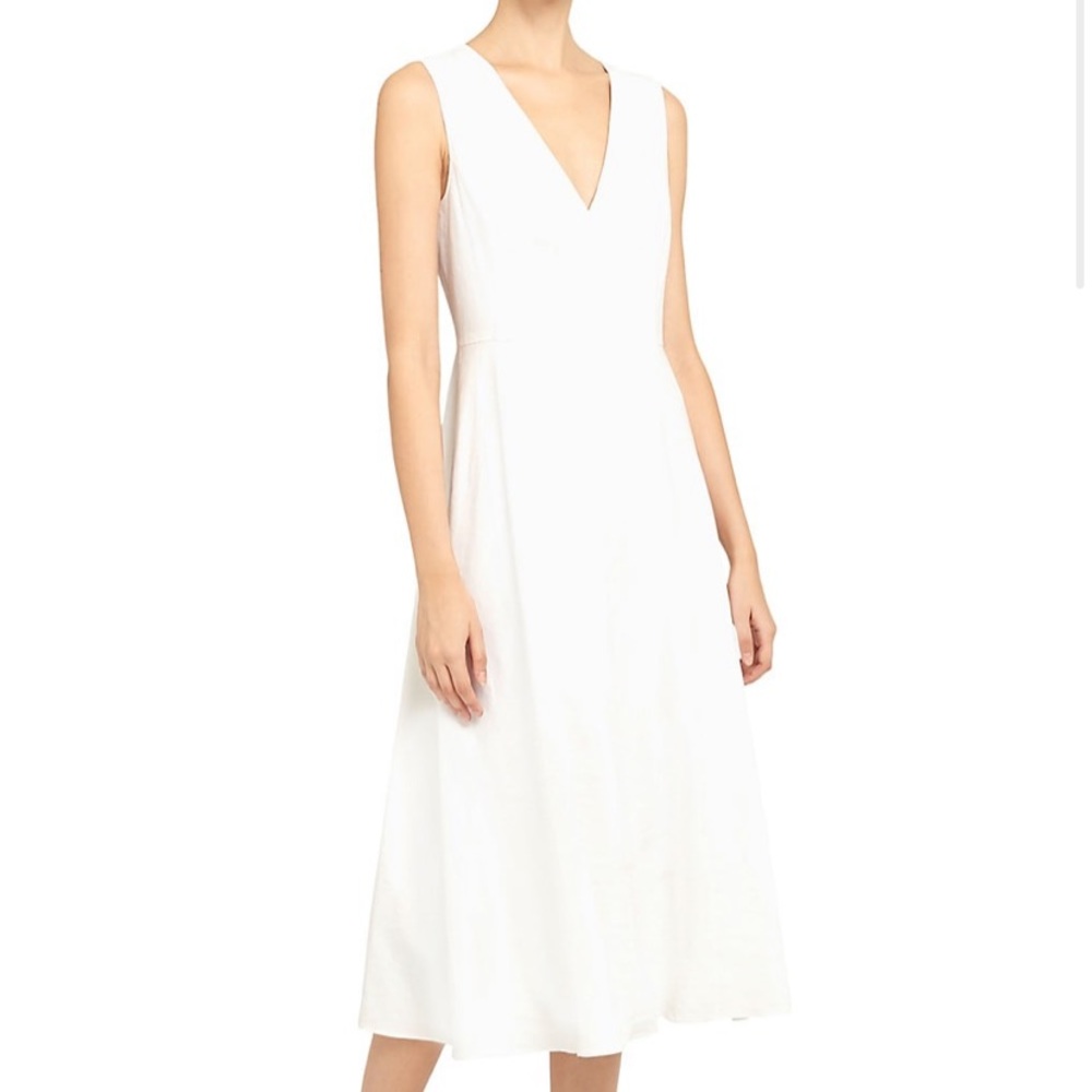 Theory Seamed Linen-Blend Midi v-neck a-line sleeveless Dress size 0
